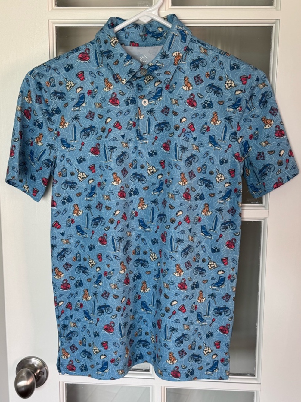Southern Tide Blue Beach Scene Graphic Polo Shirt - YL